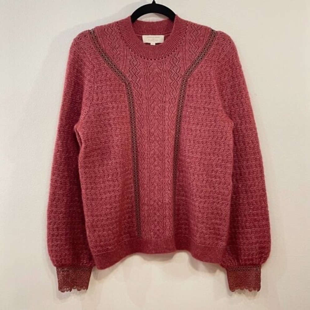 EUC Sézane Cheryl Mohair Wool Lace Trim Sweater Rosewood Large - Picture 2 of 6